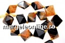 Natural agate, druzy quartz , black - orange, 3D square, 23mm