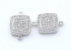 Link, square with crystals, 925 silver rhodium plated, 15mm  - x1