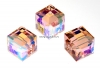 Swarovski, margele cub, vintage rose AB, 8mm - x1