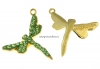 Swarovski, pave pl. cu aur, libelula, peridot, 19mm - x1