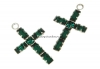 Swarovski, pand. pl. rodiu, cruce, emerald, 19mm - x1