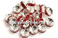 Spacer Rhinestone rosu, 8mm - x10