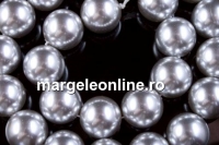 Perle tip Mallorca, rotund, argintiu, 12mm