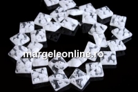 Margele sticla Millefiori, romb, alb, 13x13mm