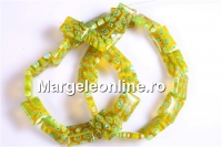 Margele sticla Millefiori, pernuta, galben vernil, 14x10mm