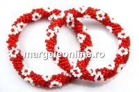 Bratara martisor, margele rosu cu alb, suport elastic - x1