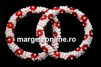 Bratara martisor, margele alb cu rosu, suport elastic - x1