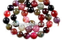 Margele agate crab fire, rotund fatetat, multicolor, 10mm