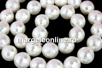 Perle tip Mallorca, rotund fatetat, alb, 12mm