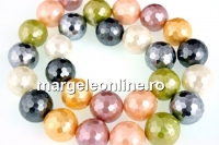 Perle tip Mallorca, rotund fatetat, multicolor, 14mm