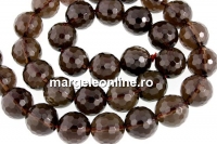 Margele cuart natural fumuriu intens, rotund fatetat, 12mm