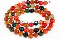 Margele agate dracon vein multicolore, rotund fatetat, 6mm