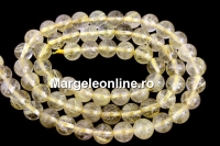 Margele cuart rutilat, rotund, 6.5mm