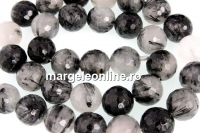 Margele cuart turmalinat, rotund fatetat, 14mm