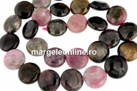 Margele turmalina naturala, multicolor, disc, 14mm