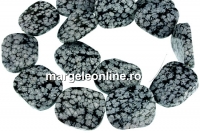 Margele obsidian fulg de nea,dreptunghi rasucit, 26x22.5mm