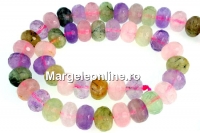 Mix cuart roz, ametist si prehnite, rondela fatetata, 10x6.5mm