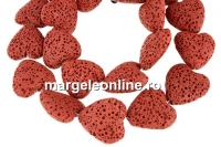 Margele lava naturala, caramiziu, inima, 22x21 - x20mm
