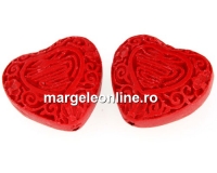 Margele cinabru sintetic, inima, rosu, 25.5x24mm - x2