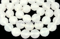 Margele jad, rotund fatetat, alb translucent, 10mm