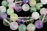 Mix white, pink quartz, prehnite, amethyst, citrine, microfaceted round, 14mm