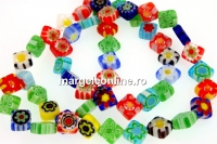 Margele Millefiori, romb, multicolor, 8x8mm