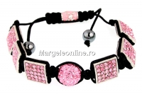 Bratara cu 6 margele shamballa patrate, rose - x1