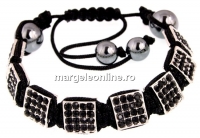 Bratara cu 8 margele shamballa patrate, jet - x1