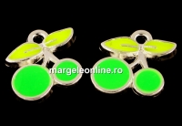Charm metalic emailat, cirese, verde neon, 12mm - x5