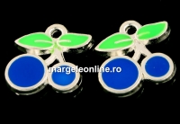 Charm metalic emailat, cirese, albastru, 12mm - x5