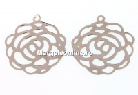 Charm, rose, rhodium-plated 925 silver, 14x12.5mm - x1