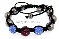 Bratara cu 3 margele shamballa purple, sapphire - x1