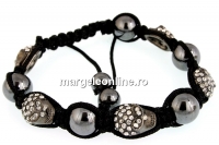 Bratara shamballa cu 5 cranii din metal, - x1