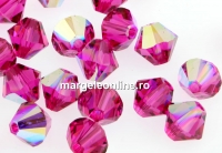 Swarovski, margele bicone, fuchsia AB, 6mm - x10