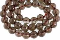 Dark smoked quartz, faceted round, 8mm