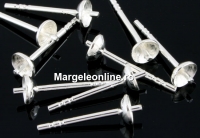 Earring base, pin & tray 4mm, 925 silver - x1 pair