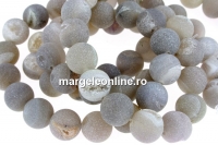 Natural frosted agate, grey, round, 12mm