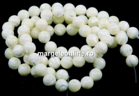 Margele sidef natural, alb-ivory, rotund, 6mm