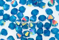 Swarovski, bicone bead, caribbean blue opal AB, 4mm - x20