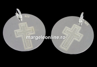 Charm, cross engraving, 925 silver, 16.5mm - x1