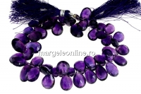 Amethyst, natural, faceted briolette, 11-13mm