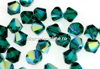 Swarovski, margele bicone, emerald aurore boreale, 4mm - x20