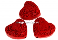 Cinnabar, heart, red, 25x23mm - x4