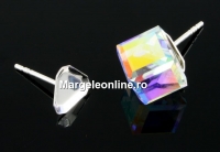 Earring findings, 925 silver, cube 4mm - x1pair