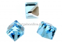 Swarovski, cube cabochon, aquamarine-comet argent, 6mm - x1