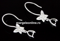 Earring base, butterfly, 925 silver - x1pair