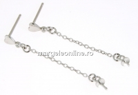 Pendant or earring base,heart, rhodium-plated 925 silver - x2