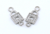 Link lacatel cu cristale, argint 925 placat cu rodiu,  16x6mm - x1