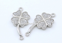 Link, clover, crystals, rhodium-plated 925 silver, 24x13mm - x1