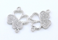 Link, clover, crystals, rhodium-plated 925 silver, 20x14mm - x1